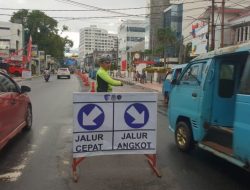 Sat Lantas Polresta Manado Lakukan Pengawasan Kanalisasi Jalur Biru